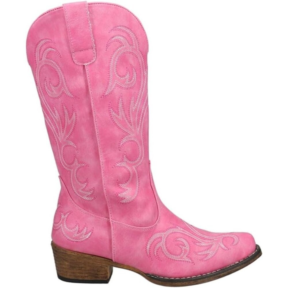 Women’s Pink Riley Western Boot Vintage Boots Snip Toe Flexible Cowgirl Boots